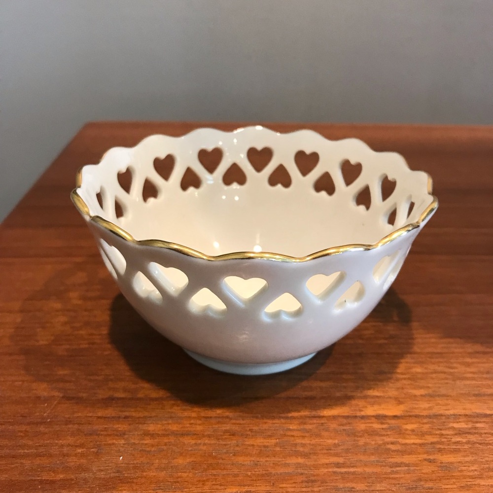 Vintage Cream/gold Heart Collection Trinket/candy Bowl by Lenox 4”x2.5” EUC RARE